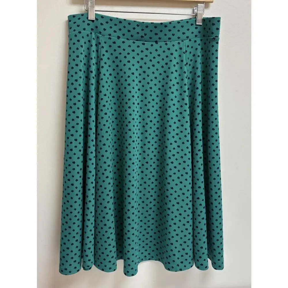 Lands’ End Women’s Green Printed A Line Skirt Size M 10 12 Pull On Stretch - Picture 2 of 5
